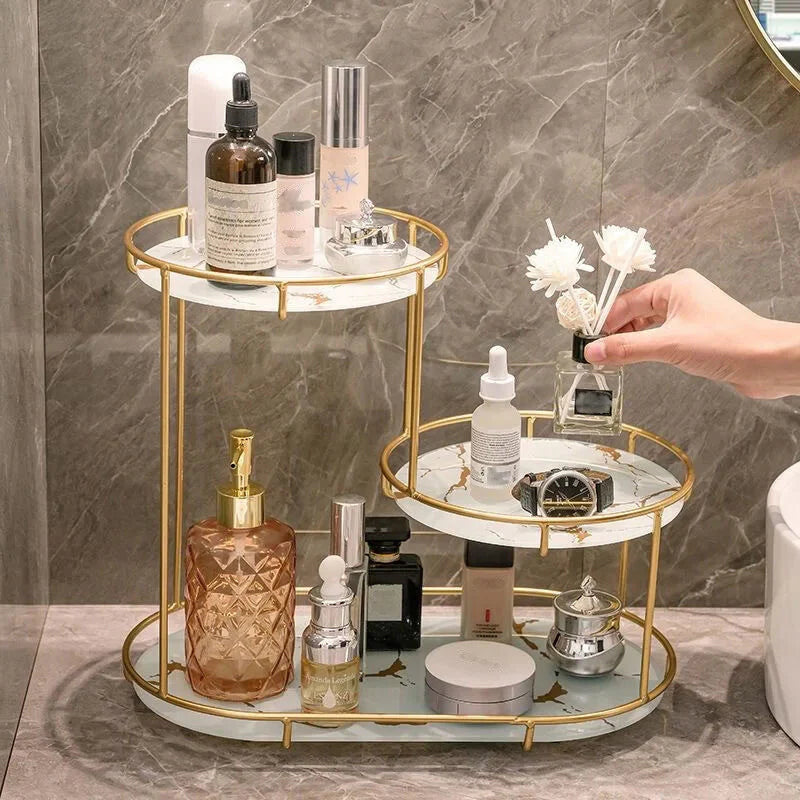Multi-level Vanity Rack is Perfect for Keeping your Beauty Essentials Organized and Easily Accessible. With Multiple Levels and Compartments