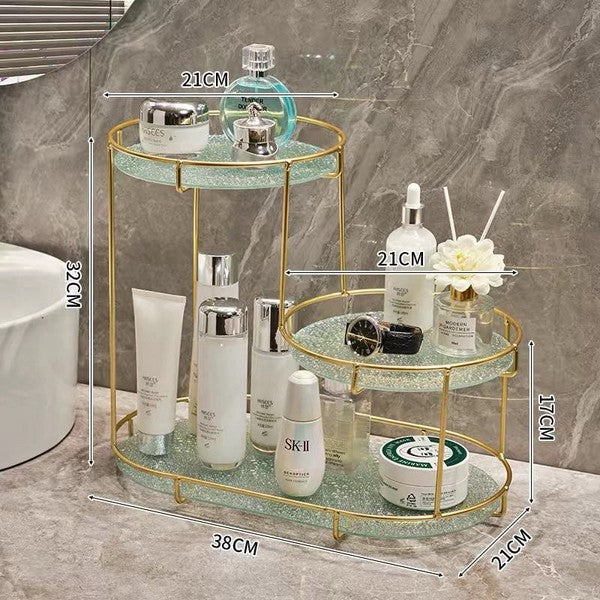 Multi-level Vanity Rack is Perfect for Keeping your Beauty Essentials Organized and Easily Accessible. With Multiple Levels and Compartments