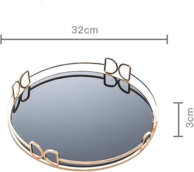 Decorative Tray Metal Mirrored Round Serving Trays with Butterfly Handles Perfume Jewelry Trinket Organizer for Vanity Home Décor (Gold, 16")
