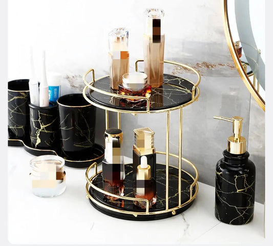 Luxury Round Shape 2-Layer Organizer Tray. With a sleek round design and two spacious layers