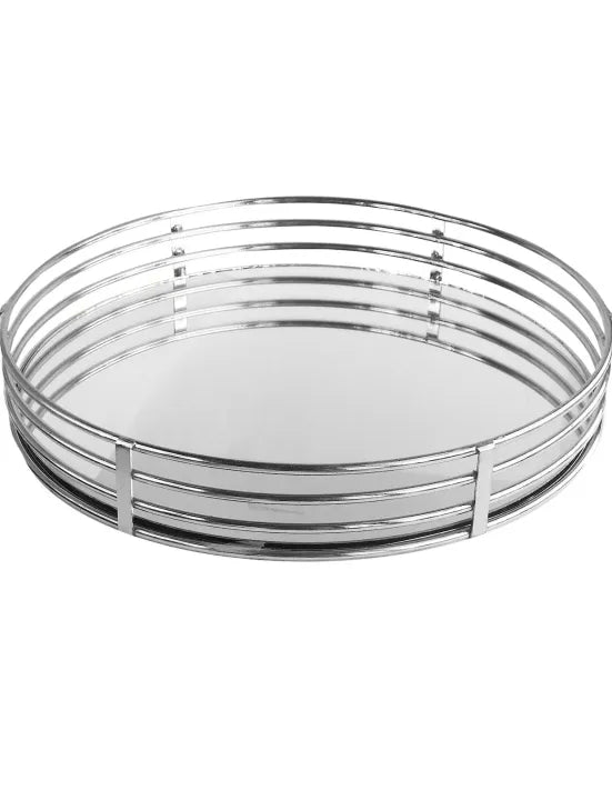 the perfect Circle Glass Tray-Silver Vanity Tray for all your vanity needs! This sleek, circular tray is designed to hold all your everyday essentials while adding a touch of elegance to your space