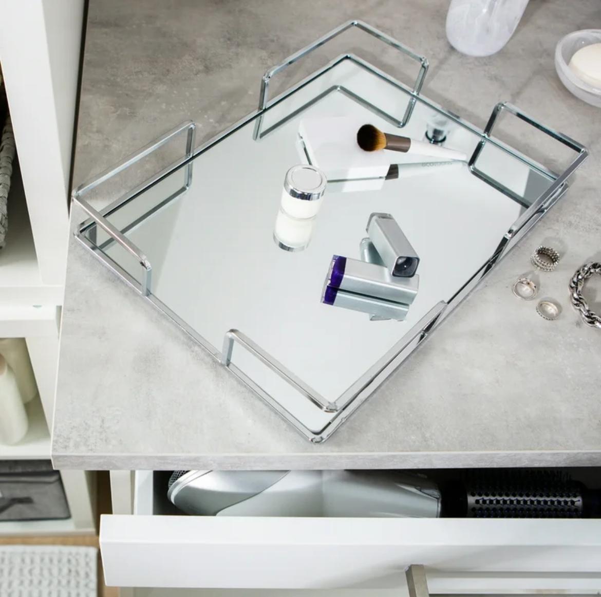 Glass Vanity Tray  Its multi-purpose design allows for easy and stylish storage of all your essential