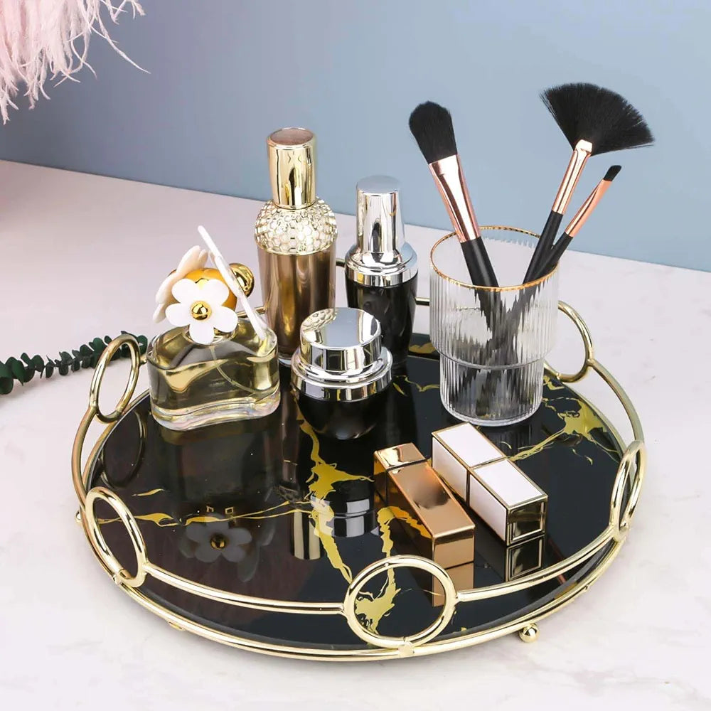 Makeup Organizer Round-Ring Silver Tray Streamline your makeup routine with our Makeup Organizer Round-Ring Silver Tray!